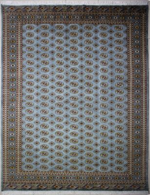 9'x12'4" Soothing Elephant Foot Bokhara Jaldar Rug in Spellbinding Grey, Beige & Black, New 9x12 Wool Work of Art, Hand-Knotted Mori Rug, qk09158
