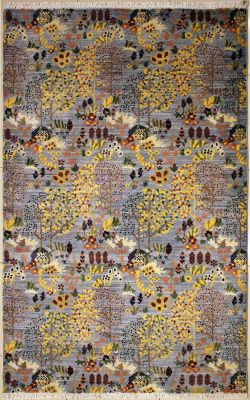 5'3"x8'2" Grand Floral Chobi Ziegler Rug in Lustrous Grey, Beige & Gold, New 5x8 Wool Double Knot Composition, Hand-Knotted Contemporary Rug, qk08876 