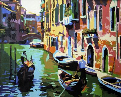 The Fantastic Gem: "Venetian Reflections" in Entrancing Green, Gold & Reddish Brown, Brushwork in 16x20(in) Acrylic on Canvas painting, Scenic & Impressionism / Everyday Life Art, pal69