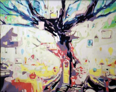 The Outstanding Marvel: "The Tree of Life" in Opulent White, Beige & Black, Brushwork in 16x20(in) Acrylic on Canvas painting, Conceptual & Impressionism / Everyday Life Art, pal18
