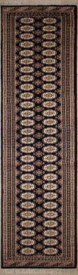 2'8"x12' Twinkling Elephant Foot Bokhara Jaldar Rug in Charming Black, Beige & White, New 2.5x12 Wool Masterwork, Runner Hand-Knotted Mori Rug, qk08846 