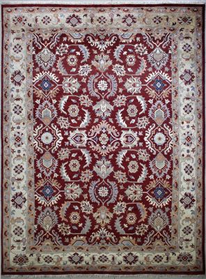 9'1"x12' Dazzling Floral Chobi Ziegler Rug in Exotic Red, Beige & White, New 9x12 Wool Double Knot Manifestation, Hand-Knotted Rug, qk08873 