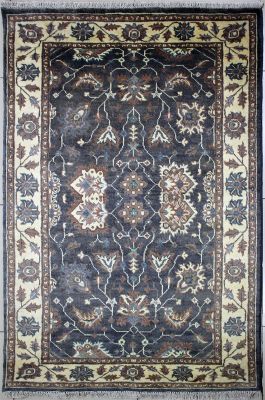 4'1x6'0 Chobi Ziegler Area Rug made using Vegetable dyes with Wool Pile - Floral Design | Hand-Knotted in Grey