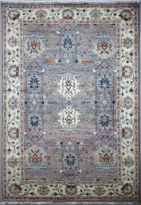 6'0x9'3 Chobi Ziegler Area Rug made using Vegetable dyes with Wool Pile - Floral Design | Hand-Knotted in Grey