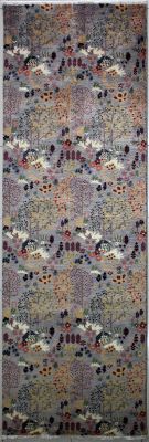 4'1x12'2 Chobi Ziegler Area Rug made using Vegetable dyes with Wool Pile - Floral Design | Hand-Knotted in Grey