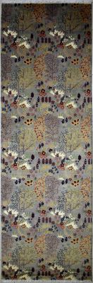 4'0x12'0 Chobi Ziegler Area Rug made using Vegetable dyes with Wool Pile - Floral Design | Hand-Knotted in Grey