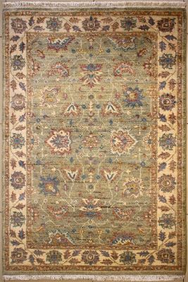 4'1x6'0 Chobi Ziegler Area Rug made using Vegetable dyes with Wool Pile - Floral Design | Hand-Knotted in Grey
