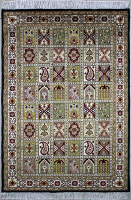 3'1"x5'3" Irresistible Panel Pak Persian Rug in Appealing Blue, Green & White, New 3x5 Wool Double Knot Composition, Hand-Knotted Bakhtiari Rug, qk08704 