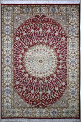 5'0x8'2 Pak Persian High Quality Area Rug with Wool Pile - Floral Design | Hand-Knotted in Red