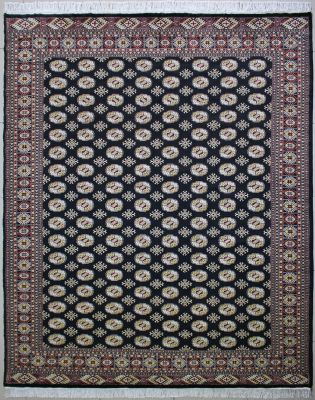 8'2x10'1 Bokhara Jaldar Area Rug with Wool Pile - Special Mori Bokhara Elephant Foot Design | Hand-Knotted in Black