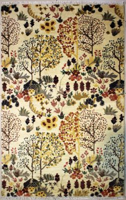 3'x5'3" Rejuvenating Floral Chobi Ziegler Rug in Harmonious White, Brown & Gold, New 3x5 Wool Double Knot Magnum Opus, Hand-Knotted Contemporary Rug, qk08968
