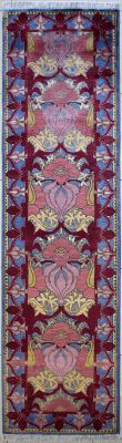 2'8"x9'10" Fantastic Geometric Chobi Ziegler Rug in Harmonizing Organic Dyed Maroon, Reddish Brown & Turquoise, New 2.5x10 Wool Double Knot Manifestation, Runner Hand-Knotted Contemporary Rug, qk08945