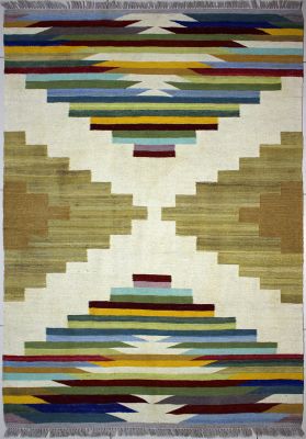 4'1"x6'1" Fantastic Diamond Gabbeh Rug in Majestic Organic Dyed Multi-colors, New 4x6 Wool Kilim Innovation, Flatweave Contemporary Rug, qw14