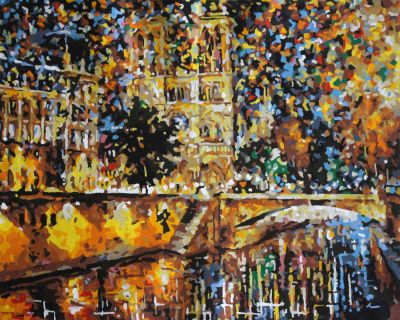 The Fantastical Classic: "Illuminated Splendor" in Tantalizing Black, Gold & Turquoise, Brushwork in 16x20(in) Acrylic on Canvas painting, Scenic & Impressionism / Everyday Life Art, pa153l