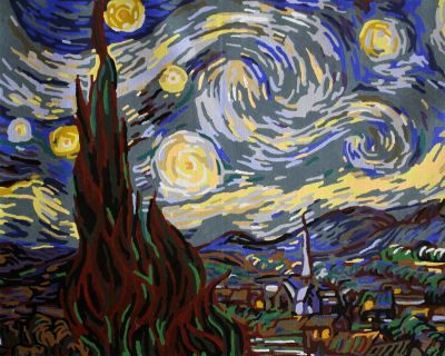 The Uplifting Artistry: "Starry Night" in Brilliant Blue, Black & Brown, Brushwork in 16x20(in) Acrylic on Canvas painting, Conceptual Art, pal41