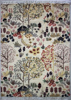2'7"x4'1" Twinkling Floral Chobi Ziegler Rug in Tantalizing Organic Dyed White, Beige & Gold, New 2.5x4 Wool Double Knot Beauty, Hand-Knotted Contemporary Rug, qk08982