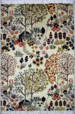 2'7"x4' Uplifting Floral Chobi Ziegler Rug in Phenomenal Organic Dyed White, Beige & Green, New 2.5x4 Wool Double Knot Treasure, Hand-Knotted Contemporary Rug, qk08972