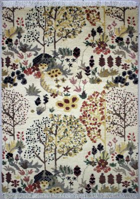 2'7"x4'1" Enlivening Floral Chobi Ziegler Rug in Elegant Organic Dyed White, Beige & Gold, New 2.5x4 Wool Double Knot Handwork, Hand-Knotted Contemporary Rug, qk08981