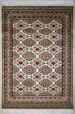 3'11"x6' Shimmering Diamond Bokhara Jaldar Rug in Stunning White, Beige & Grey, New 4x6 Wool, Silk Innovation, Hand-Knotted Rug, qk08997