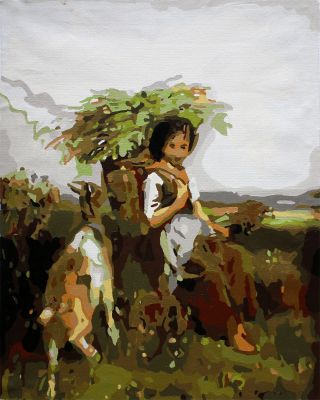 The Gorgeous Gem: "The Harvest Carrier" in Glamorous White, Beige & Green, Brushwork in 16x20(in) Acrylic on Canvas painting, Scenic & Natural World Art, pa107p