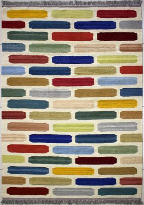 4'1"x6'1" Impressive Striped Gabbeh Rug in Inspirational Organic Dyed Multi-colors, New 4x6 Wool Kilim Beauty, Flatweave Contemporary Rug, qw21