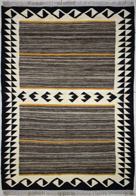4'1"x6'1" Illustrious Striped Gabbeh Rug in Warming Organic Dyed Multi-colors, New 4x6 Wool Kilim Creation, Flatweave Contemporary Rug, qw23