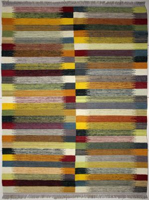 5'2"x7'1" Brilliant Striped Gabbeh Rug in Opulent Organic Dyed Multi-colors, New 5x8 Wool Kilim Manifestation, Flatweave Contemporary Rug, qw16