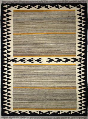5'7"x7'11" Pizazzy Striped Gabbeh Rug in Enlightening Organic Dyed Multi-colors, New 5.5x8 Wool Kilim Accomplishment, Flatweave Contemporary Rug, qw17