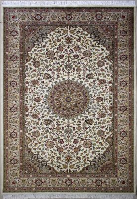 5'11"x9'2" Alluring Floral Pak Persian Rug in Inviting White, Beige & Reddish Brown, New 6x9 Wool Double Knot Masterwork, Hand-Knotted Kashan / Isfahan Rug, qk09034