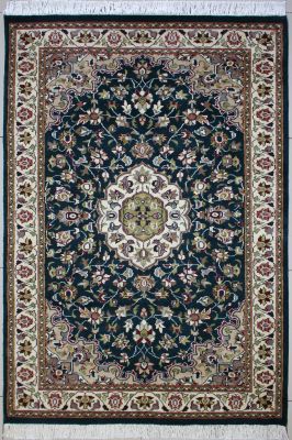 4'x6'3" Divine Floral Pak Persian Rug in Sparkling Green, Beige & White, New 4x6 Wool Double Knot Opus, Hand-Knotted Kashan / Isfahan Rug, qk09038