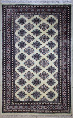5'x8' Splendid Diamond Bokhara Jaldar Rug in Phenomenal White, Beige & Grey, New 5x8 Wool, Silk Marvel, Hand-Knotted Rug, qk09040