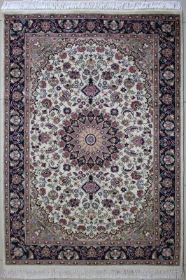 4'x6'4" Awesome Floral Pak Persian Rug in Rhythmic White, Beige & Blue, New 4x6 Wool Double Knot Artwork, Hand-Knotted Kashan / Isfahan Rug, qk09062
