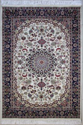 4'1"x6'2" Sensational Floral Pak Persian Rug in Sublime White, Beige & Blue, New 4x6 Wool Double Knot Artwork, Hand-Knotted Kashan / Isfahan Rug, qk09061
