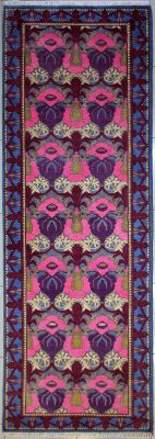 4'1"x11'11" Vibrant Geometric Chobi Ziegler Rug in Mesmerizing Organic Dyed Maroon, Purple & Turquoise, New 4x12 Wool Double Knot Innovation, Runner Hand-Knotted Contemporary Rug, qk09041