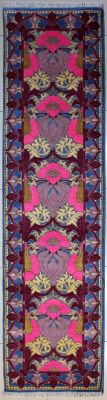 2'8"x10' Shimmering Geometric Chobi Ziegler Rug in Graceful Organic Dyed Maroon, Purple & Turquoise, New 2.5x10 Wool Double Knot Creation, Runner Hand-Knotted Contemporary Rug, qk09031