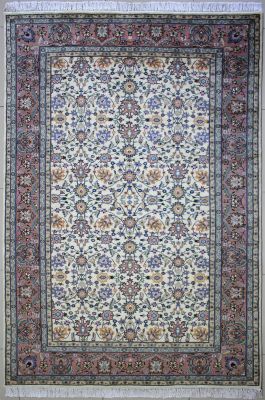 5'11"x9'3" Vivid Floral Pak Persian Rug in Gorgeous White, Beige & Reddish Brown, New 6x9 Wool Double Knot Wonder, Hand-Knotted Mahal Rug, qk09068