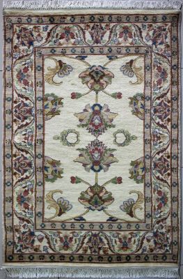 3'0x5'1 Pak Persian High Quality Area Rug with Wool Pile - Baghban Floral Design | Hand-Knotted in White