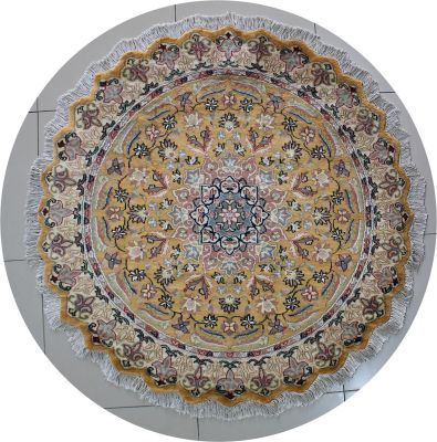 5'0x5'1 Pak Persian Area Rug with Silk & Wool Pile - Floral Design | Hand-Knotted in Gold