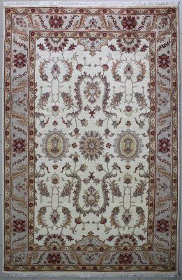 6'6"x10'4" Stylish Floral Chobi Ziegler Rug in Breathtaking White, Beige & Gold, New 6.5x10 Wool Double Knot Manifestation, Hand-Knotted Rug, qk08875 