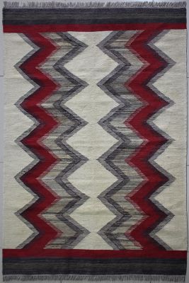 4'2"x6'1" Luxurious Diamond Gabbeh Rug in Sensational Organic Dyed White, Red, New 4x6 Wool Kilim Wonder, Hand-Knotted Contemporary Rug, qw32