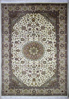 6'x9'4" Stunning Floral Pak Persian Rug in Intoxicating White, Beige & Green, New 6x9 Wool Double Knot Pinnacle, Hand-Knotted Kashan / Isfahan Rug, qk09126