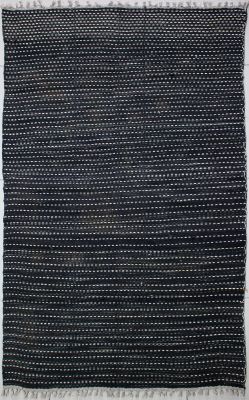 3'6"x6'7" Delightful Solid Gabbeh Rug in Bewitching Black, White, New 3.5x6 Wool Kilim Beauty, Hand-Knotted Contemporary Rug, qw31