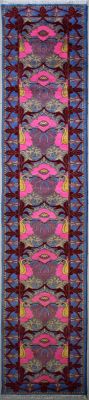 2'6"x15'11" Luminous Geometric Chobi Ziegler Rug in Resplendent Organic Dyed Turquoise, Maroon & Pink, New 2.5x12 Wool Double Knot Workmanship, Runner Hand-Knotted Contemporary Rug, qk09129
