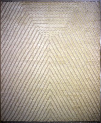 12'3"x15'1" Vibrant Striped Gabbeh Rug in Breathtaking Organic Dyed White, White, New 12x18 Wool Double Knot Magnum Opus, Hand-Knotted Contemporary Rug, qk09090