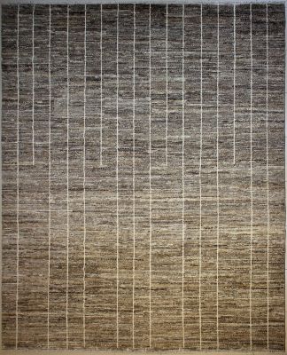 11'11"x15'10" Resplendent Striped Gabbeh Rug in Enriching Organic Dyed Brown, White, New 12x18 Wool Double Knot Workmanship, Hand-Knotted Contemporary Rug, qk09091