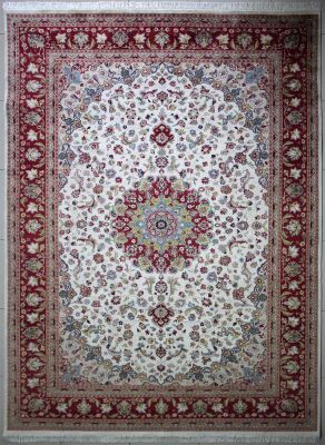 9'x12'4" Amazing Floral Pak Persian Rug in Brilliant White, Beige & Red, New 9x12 Wool Double Knot Work of Art, Hand-Knotted Kashan / Isfahan Rug, qk09093