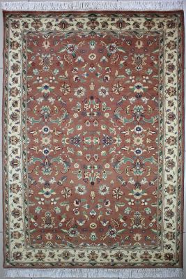 4'x6'3" Ethereal Floral Pak Persian Rug in Gorgeous Reddish Brown, Beige & White, New 4x6 Wool Double Knot Elegance, Hand-Knotted Mahal Rug, qk09076