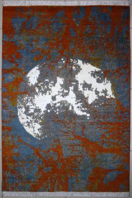 4'x6'1" Gorgeous Pictorial Chobi Ziegler Rug in Warming Orange, Ivory & Turquoise, New 4x6 Wool, Silk Double Knot Marvel, Hand-Knotted Contemporary Rug, qk09074