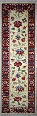 2'11"x9'11" Radiant Floral Chobi Ziegler Rug in Enlightening Organic Dyed White, Beige & Red, New 3x10 Wool Double Knot Beauty, Runner Hand-Knotted Contemporary Rug, qk09111