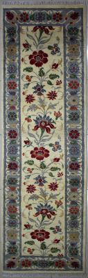 2'11"x9'11" Vibrant Floral Chobi Ziegler Rug in Sublime Organic Dyed White, Beige & Red, New 3x10 Wool Double Knot Opus, Runner Hand-Knotted Contemporary Rug, qk09112